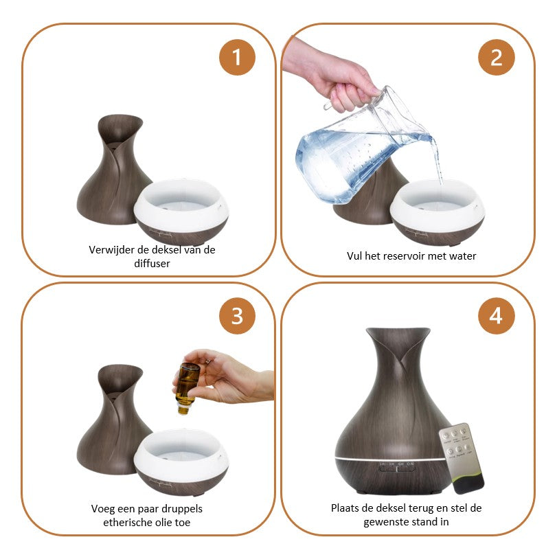Etherische olie Diffuser | Blissfull breeze | 550ml | Donker bruin