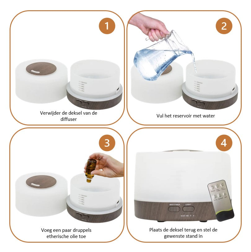 Etherische olie Diffuser | Pure essence | 500ml | Donker bruin