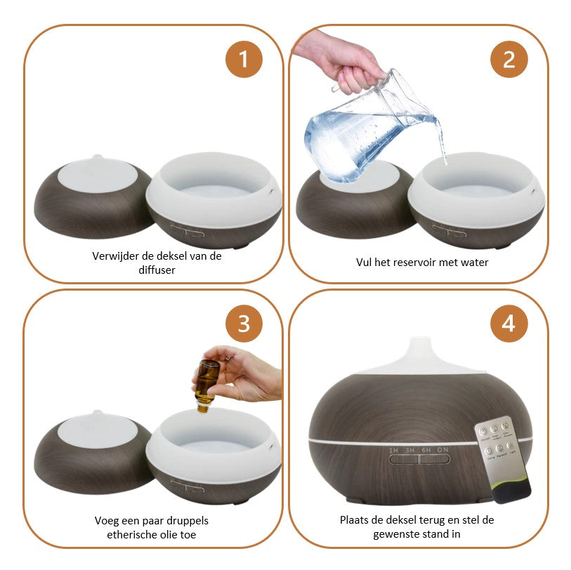 Etherische olie Diffuser | Harmony mist | 550 ml Donker bruin