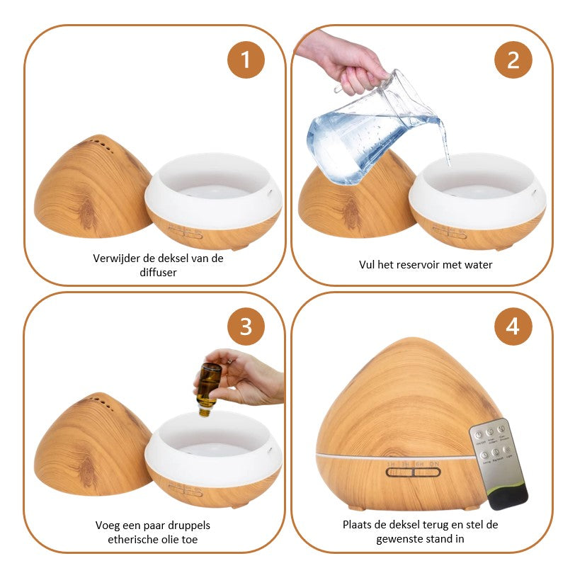 Etherische olie Diffuser | Serene scent | 550ml | Licht bruin