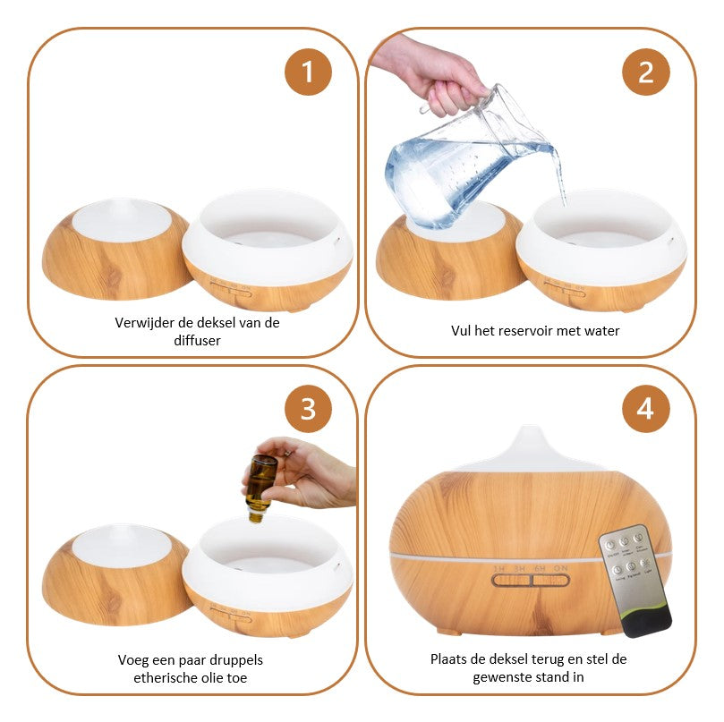 Etherische olie Diffuser | Harmony mist | 550 ml Licht bruin