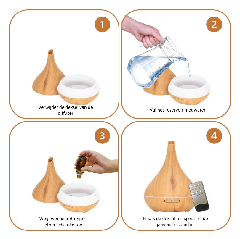 Etherische olie Diffuser | Zen mist | 350ml | Licht bruin