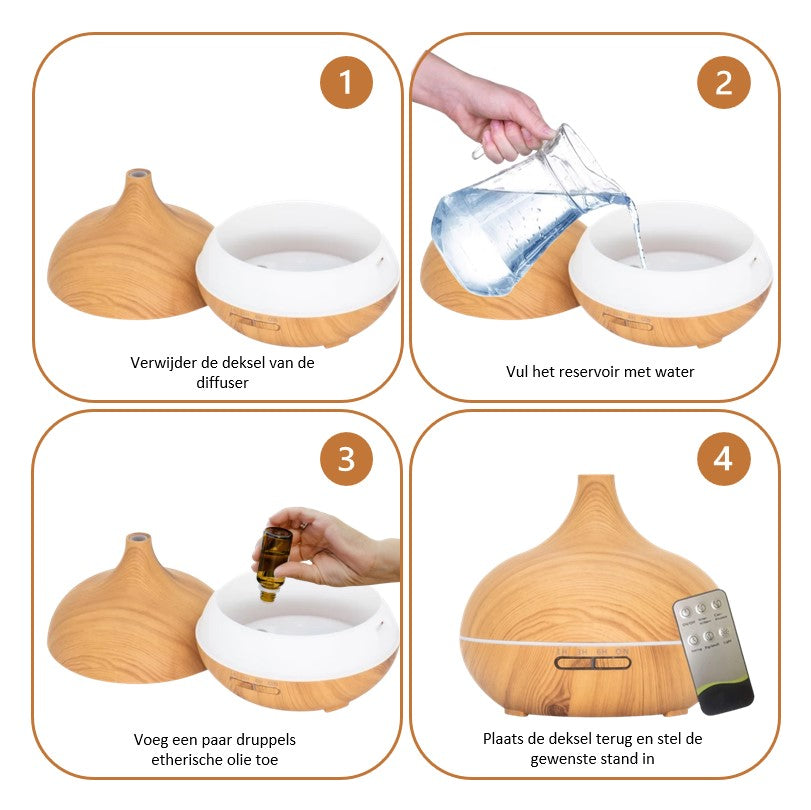 Etherische olie Diffuser | Natural mist | 550ml | Licht bruin