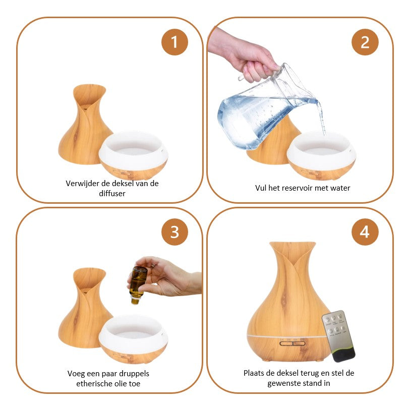 Etherische olie Diffuser | Blissfull breeze | 550ml | Licht bruin
