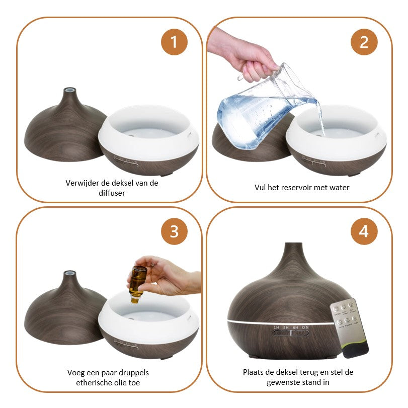 Etherische olie Diffuser | Natural mist | 550ml | Donker bruin